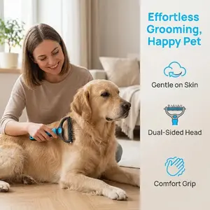 Pet Grooming Brush — Double-Sided Shedding & Deshedding Comb (For Cats & Dogs) — Extra-Wide Pet Comb — Pet Grooming Tool — Self-Grooming Brush — Mother's Day Gift
