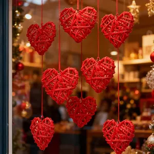 Valentine's Day Heart-Shaped Vine Balls Decor Set, Vase Filler Hanging Ball Decoration, DIY Home Wedding Table Party Decorations