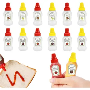 12 count Mini Ketchup Bottles for Bento Box Accessories 25ml Condiment Squeeze Bottles Plastic Sauce Container for Sauce Condiment Honey Mustard Portable Lunch Box Dressing Dispensers