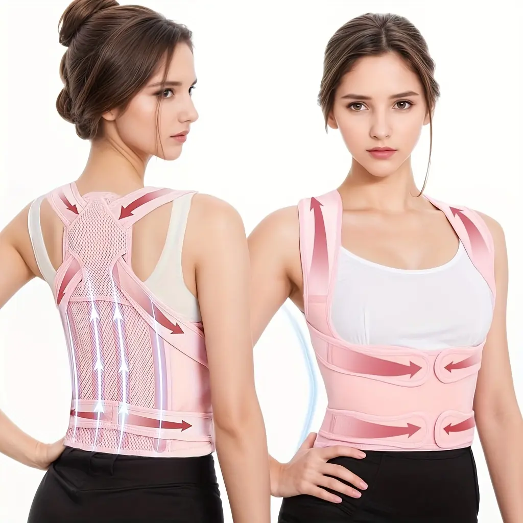 Adjustable Back Brace for Men and Women - Back Correction Band, Posture Tool, Adjustable Support Protective Gear, Upper & Lower Back Lumbar Support, Breathable Mesh, Strap-Fitted, Hand Wash Only Pink Posture Belt