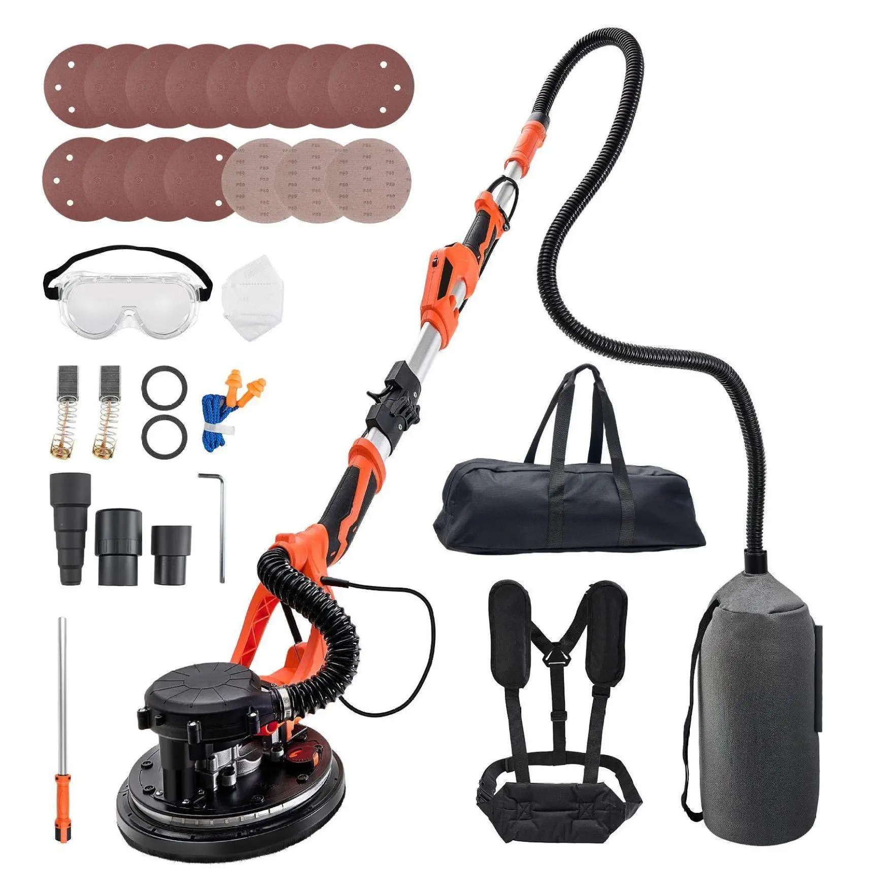 Drywall Sander 1150W Electric, Popcorn Ceiling Remover with Vacuum, Variable Speed, LED Light, Extendable Handle, 15 Sanding Discs Standard Self-Priming