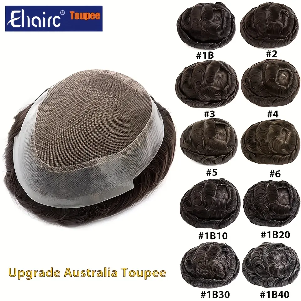 Men's Body Wave Wigs Human Hair Toupee, French Lace and PU Base, Durable Replacement Cap with a Natural Toupee Shape