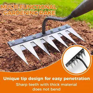 Multi-Functional 7-Tine Steel Garden Rake with Sharp Tine Design for Weeding Soil Breaking and Planting Ideal for Yards Gardens and Outdoor Use Perfect Gift for Gardening Enthusiasts