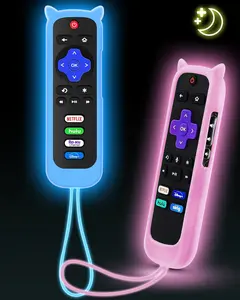 2Pack Cover for Remote with Cat Ears Design, Silicone Skin Case Fit with Hisense/TCL TV, Steaming Stick/Express, Universal Replacement Controller. Glow in The Dark,Green/Purple Gift Light
