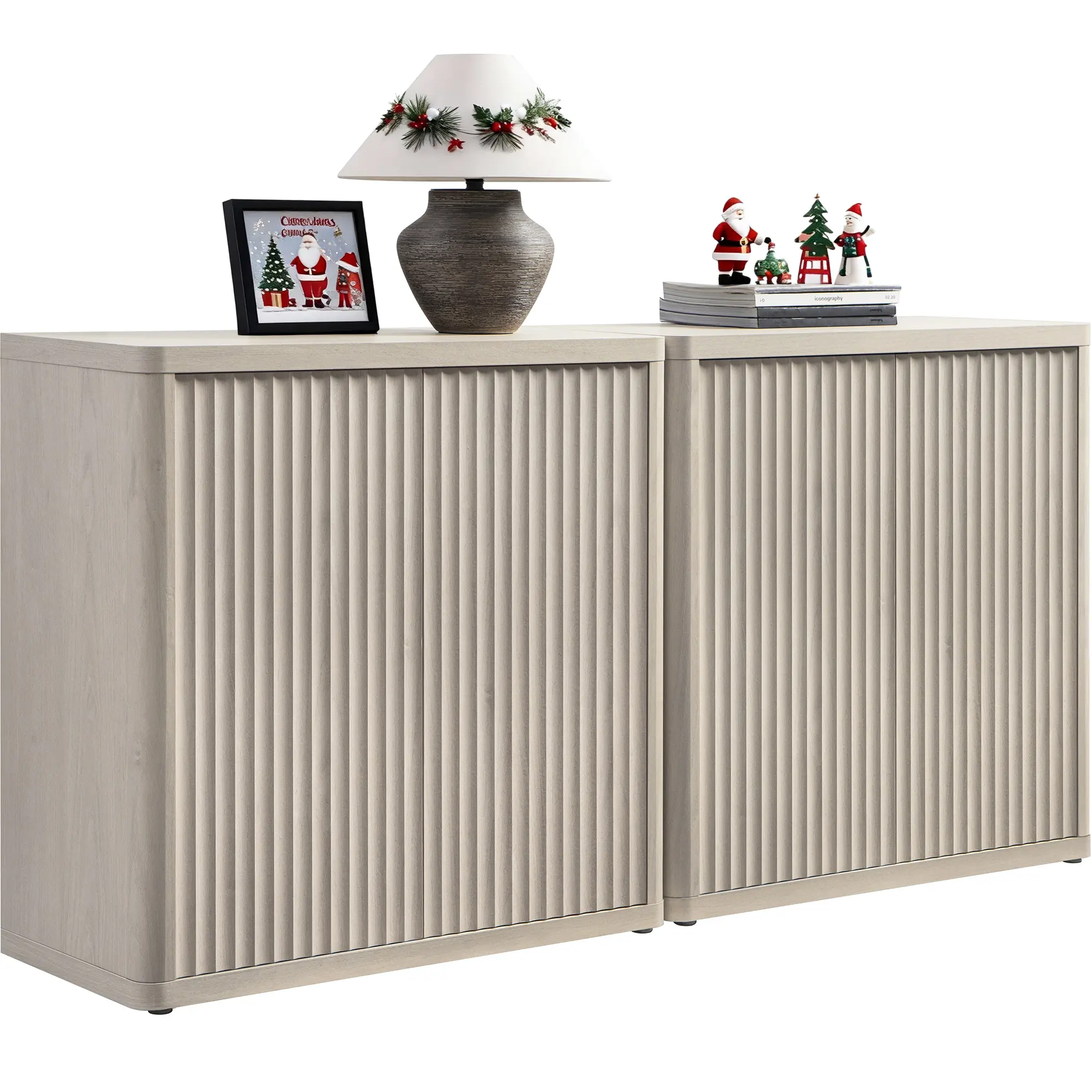 SICOTAS Freestanding Wood Cupboard Buffet Cabinet - 34.6"x15.4"x34.2" Modern Fluted Accent Credenza, Adjustable Side Cabinet, Sturdy Waterproof Scratch-Proof Furniture with Doors & Shelves, Media Console for Living Room, Kitchen Daily Use