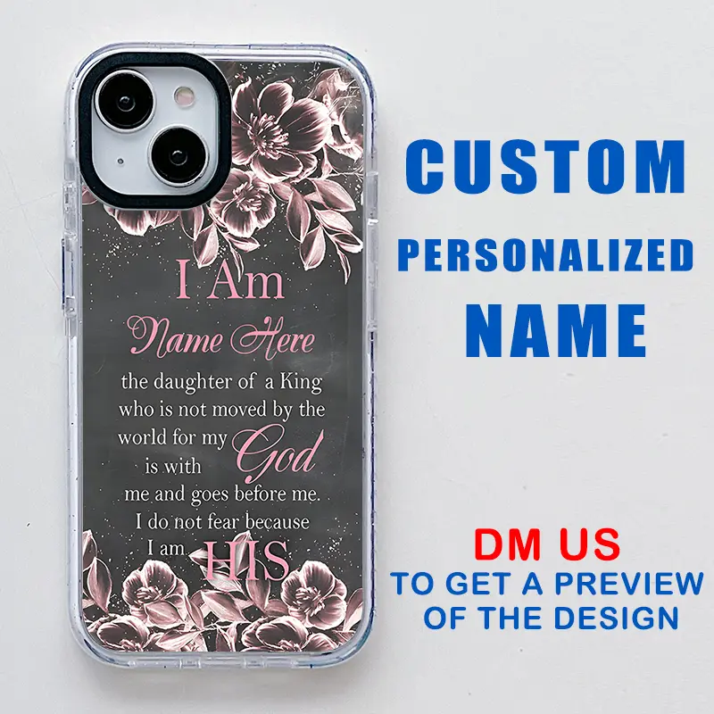 Personalized Floral Pattern Phone Case with Custom Name or Picture - Shockproof Heavy Duty Protective Cover for iPhone 16,15,14,13,12,11 Pro Max Plus Mobile Phone Accessories