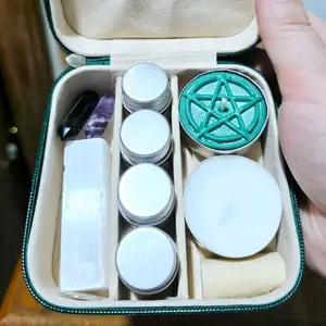 Witchy Mini Travel Altar with Herbs, Crystals, Candles, and Oil