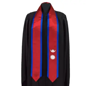 Nepali Flag Graduation Stole Unisex International Sash with Nepalese Emblem Red Blue Design