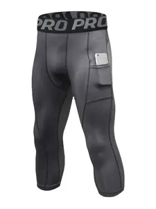 Men's Letter Tape Pocket Capri Joggers, Regular Fit Casual Breathable Sports Compression Pants, Athletic Leggings, Men's Sportswear For Workout Gym, Leggings Pockets, Side Pocket Leggings, Tight Fitting Pants, Gym Sportswear Bottoms, Fitness Pants