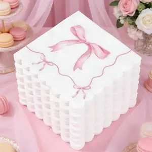 16Pcs Pink Bow Tissue Paper, Pink Bow Themed Disposable Tissue Paper, Pink Bow Birthday Decor Napkins, Bow Tableware Supplies Tea Party Wedding Party Decor, Baby Shower Decor, Party Supplies, Decorations Supplies