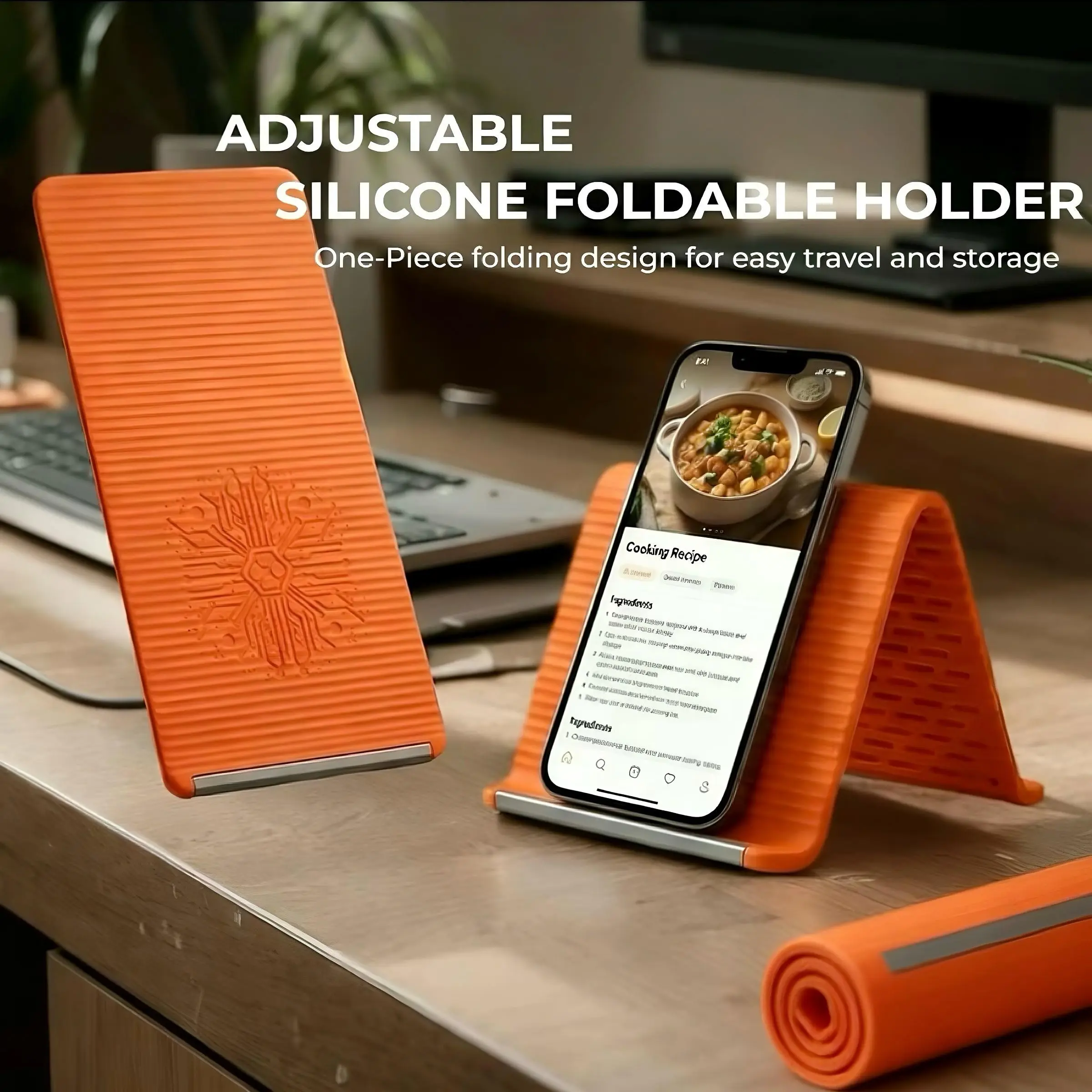 Portable foldable silicone phone holder, Cellphone holder, Phone mount, can be bent into any shape, adjustable multi-angle stand, non slip desktop base, water cup heating pad, suitable for mobile phones, tablets, travel, outdoor, and office use