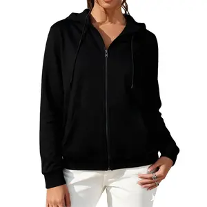 women's zip up hoodie, zippered hoodie, fleece pullover, kangaroo pocket, light gray hoodie, black hoodie, casual loungewear, oversized hoodie, french terry hoodie, streetwear top, women's athletic wear, cozy zip up, hoodie with pocket, hoodie Activewear