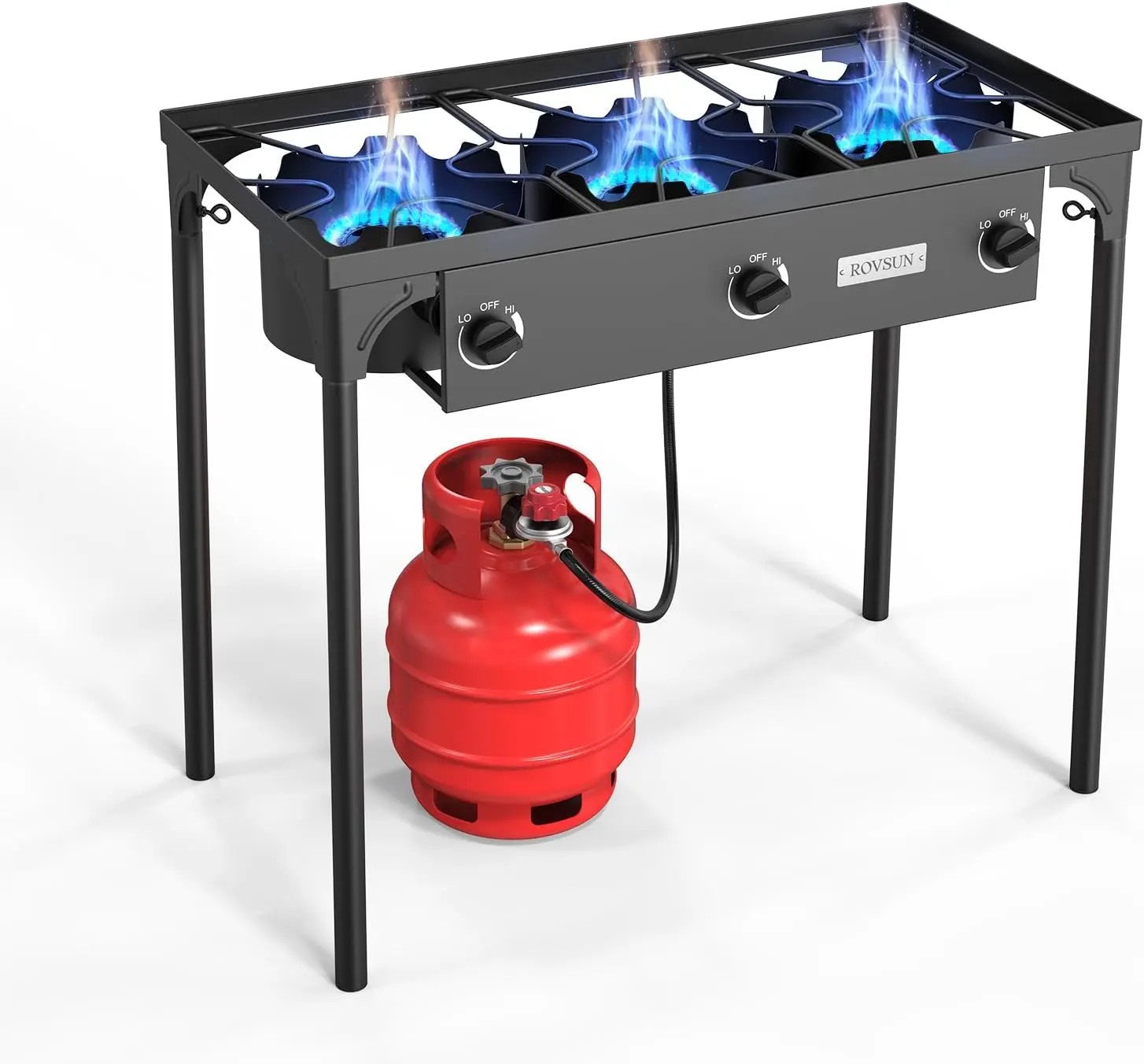 ROVSUN 1/2/3 Burner Propane Gas Stove, 75000BTU/150000BTU/225,000 BTU High Pressure Outdoor Camping Burner with CSA Listed Regulator, Picnic Cooker Perfect for Home Brewing Maple Syrup Patio Turkey Frying Canning