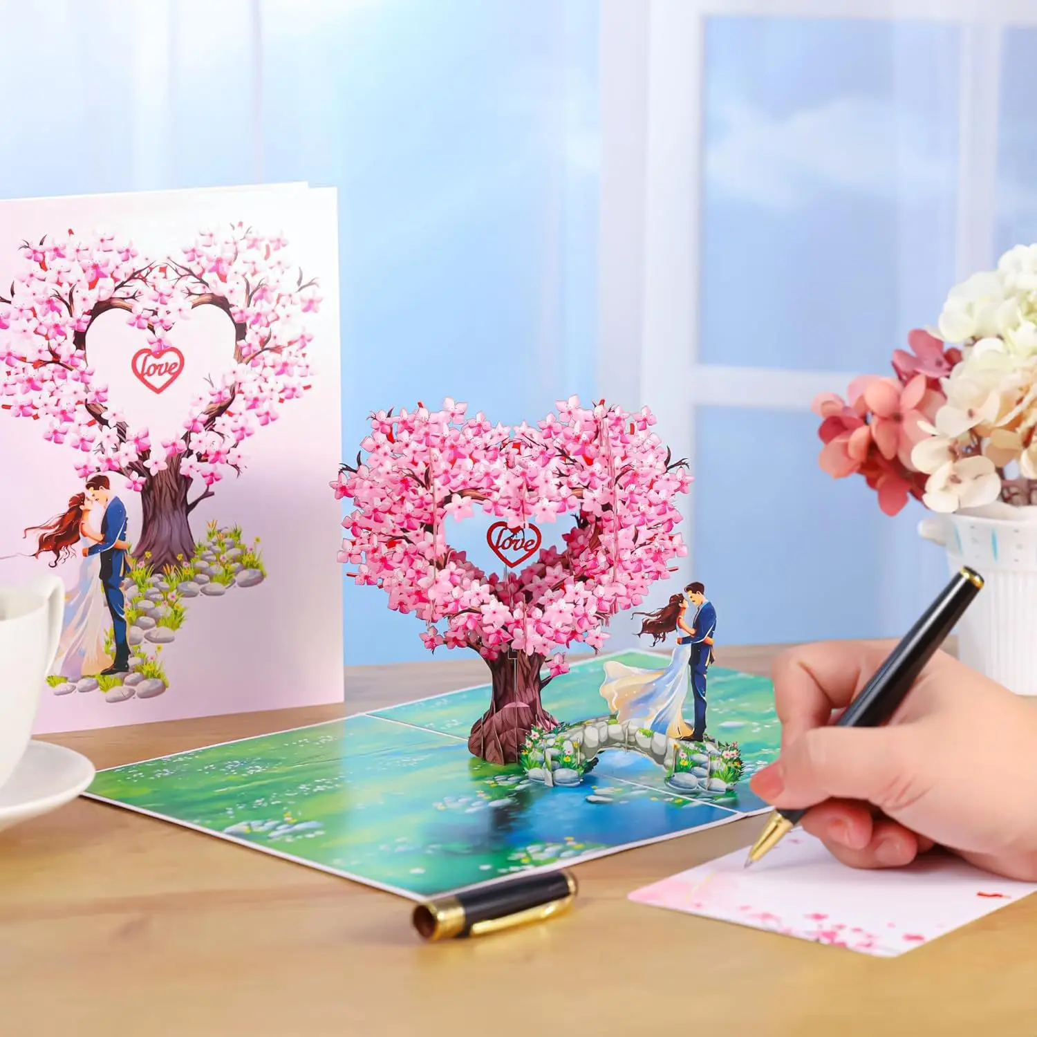 Pop Up Anniversary Card, 3D  Valentine's Day Anniversary Card with Love Tree & Hearts - Wedding Card for Wife, Husband, or Couple | Romantic Gift for Anniversary, Valentine's, Birthday (6x8 inch)
