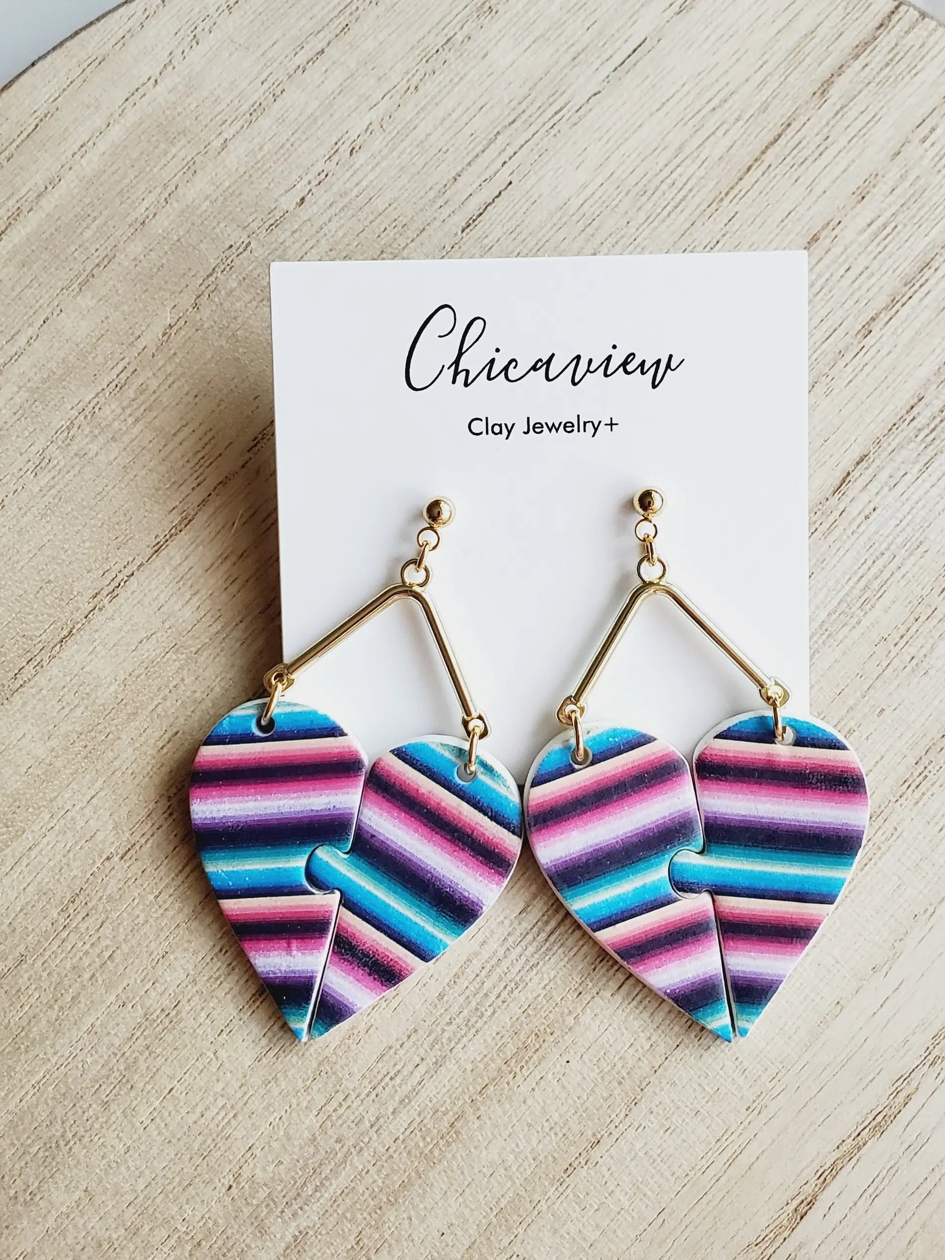 Polymer Clay Earrings - Heart Status Serape Valentine Earrings