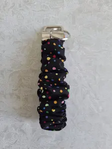 Black Multicolored Polka Dot Scrunchie Wristlet Keychain