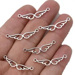 30pcs/package Hollow Antique Silver Two-hole Connector Pendant, Angel Wings Charm Connectors Charms for Jewelry Making Bracelet DIY Craft Necklace Accessories, Diy Jewelry Decoration