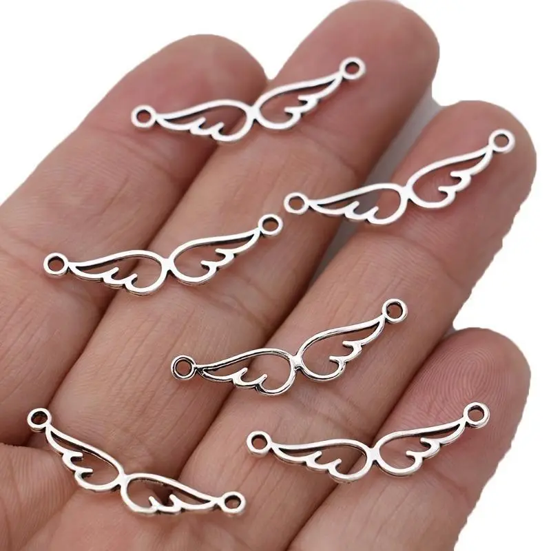 30pcs/package Hollow Antique Silver Two-hole Connector Pendant, Angel Wings Charm Connectors Charms for Jewelry Making Bracelet DIY Craft Necklace Accessories, Diy Jewelry Decoration