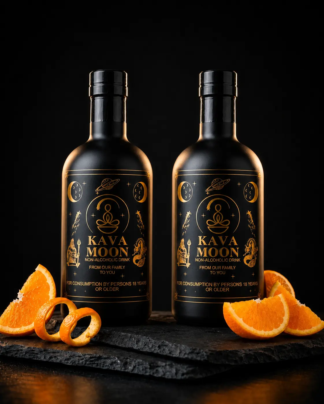 Kava Moon Alcohol-Free Adult Beverage - Kava Root Extract Drink, Signature Citrus Zest Flavor, No Added Sugar, Low Calories, Fat Free, Filtered Water Base, Room Temp - 2-Pack
