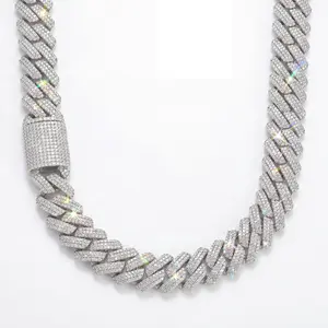 Space ice 20mm 3-Row Iced Out Cuban Link Chain, Solid metal Base with AAA CZ Zirconia Encrusted Hip Hop Necklace for Men, Tarnish-Resistant Gold Tone Statement Jewelry