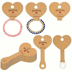 50pcs Heart-Shaped Paper Jewelry Labels with Adhesive, Perfect for Small Business Displays & DIY Craft Projects