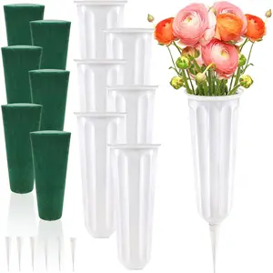 6 Pack Cemetery Vases with Spikes, Memorial Floral Vases with  Inserts, Grave Flower Holder Cones for Outdoor Use, Lawn Headstone Graveside Decoration, Fresh or Artificial , White