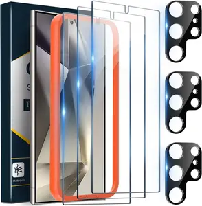 [3+3 Pack] For Samsung Galaxy S24 Ultra/ S24 Plus/ S24 Screen Protector, 3 Pack Tempered Glass Screen Protector + 3 Pack Camera Lens Protector; Ultrasonic Fingerprint Support, 9H Tempered Glass Film,