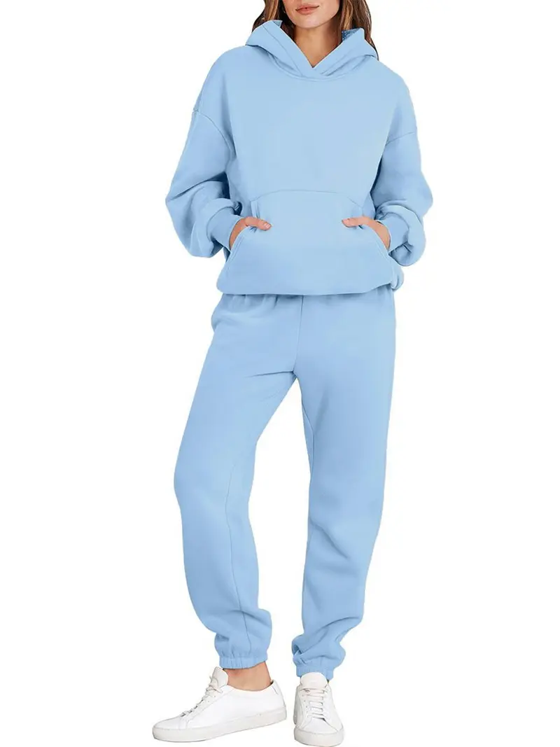 Womens Soft Blue 2 Piece Outfits Lounge Hoodie & Sweatpants Sets PlusSize Fall Fashion TravelPants Tracksuits for Casual Wear electric  blue  hoodie  brandy