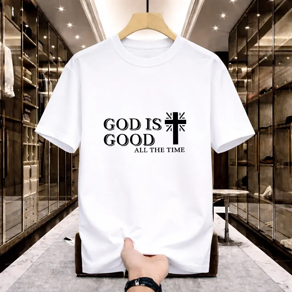 god is good all the time text and cross design crewneck t shirt for men women