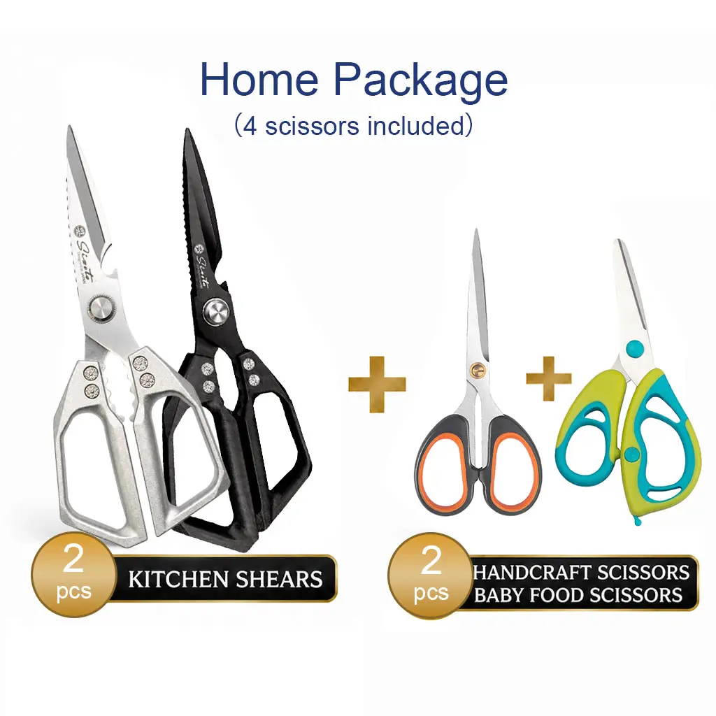 Heavy Duty Kitchen Scissors – Stainless Steel, Rust-Resistant, Comfortable Grip for Daily Cooking– Includes 2 Detail Scissors