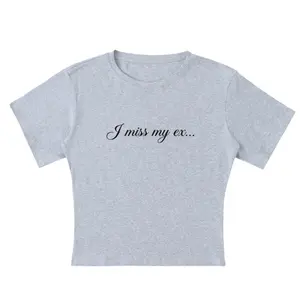 TRNDNG I Miss My Ex… Gray Lightweight Cocoon Shape Short Sleeve T-Shirt for Casual Wear