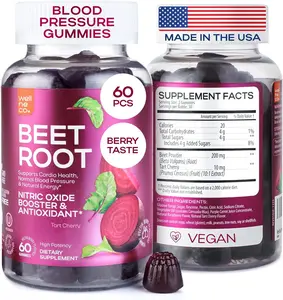 Beet Chews for High Blood Pressure - Beet Root Gummies Made in USA with Tart Cherry - Nitric Oxide Supplements for Energy and Cardio Health - Vegan, No GMO, Pectin Based - for Women and Men, 60 Pcs
