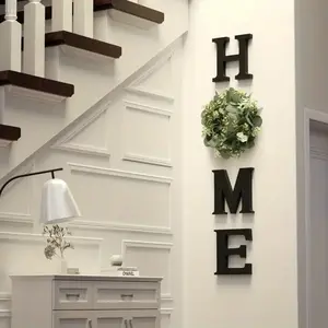 Natural Wood Home Letter Wall Decor with Flower Wreath, Elegant Design for Entryway Kitchen Living Room Boho Farmhouse Style Home Decoration, Wooden Wall Art