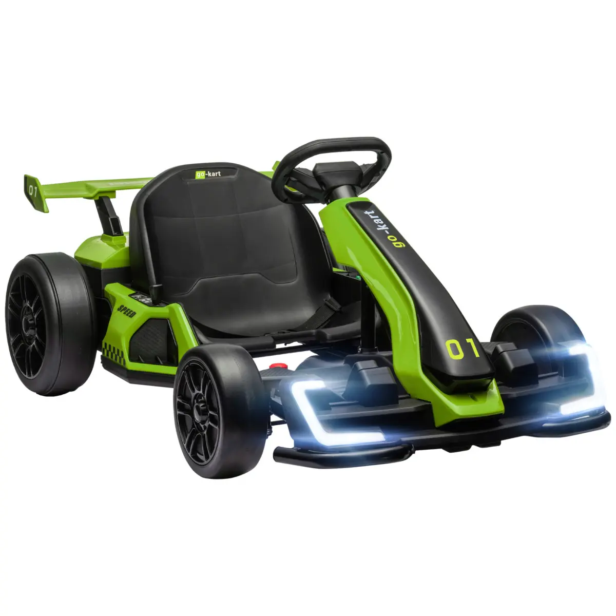 Aosom 24V Kids Electric Go Kart, 7.5 MPH Battery-Powered Drifting Go Kart for Outdoor Play (6-12 Years Old), Green Ride-On Toy with Adjustable Seat, Slow Start, Button Start, Music, Horn, Lights, Go Karts, Drifting Go Karts