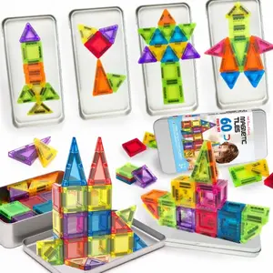 Mini Magnetic Building Blocks, 20/38/60-Piece Creative STEM Construction Set with Iron Storage Box, Travel-Size Magnetic Building Tiles Toys for Kids Ages 3+