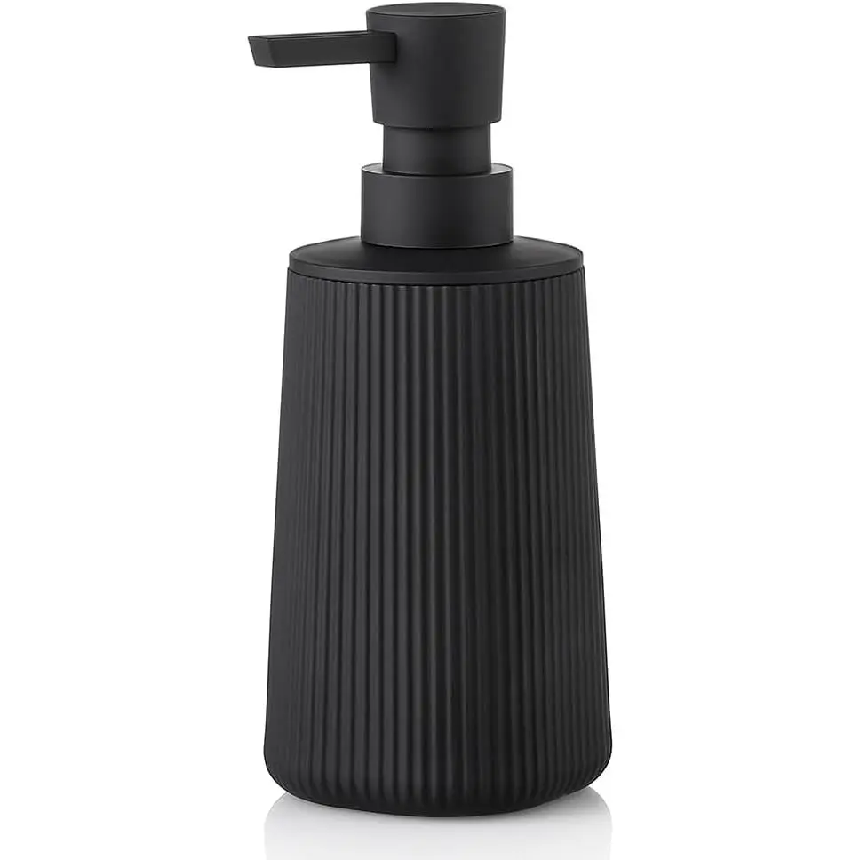 Small Soap Dispenser for Bathroom and Kitchen, Modern Farmhouse Striped Style Plastic Hand Soap Dish Soap Dispenser with Pump - Matte Black