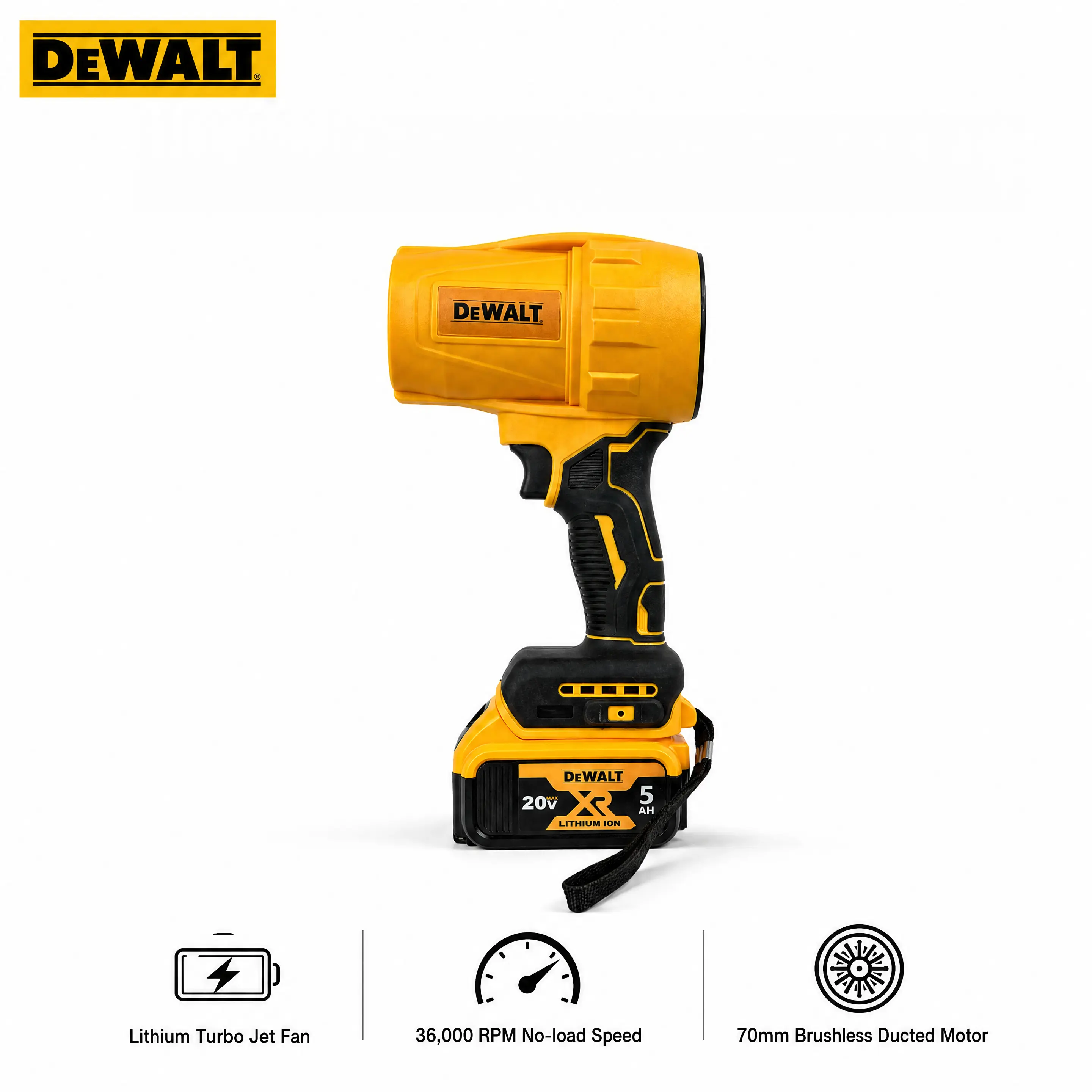 Cordless Turbo Air Blower Compatible with DEWALT 20V MAX Battery, 70mm Brushless Ducted Motor, 36000 RPM, 900g Max Thrust, Variable Speed Trigger, Available In Only Tool & Charging Kit Cordless Blower Power Tools carwash dustclear yardwork