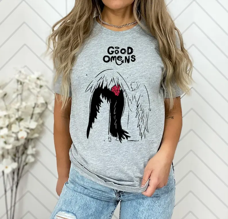 Good Omens Lover Movies T Shirt, Good Omens Vintage Lgbtq Gift Sweater, Cute Aziraphale and Crowley Couple T-shirt, 90s Style Women swears Top