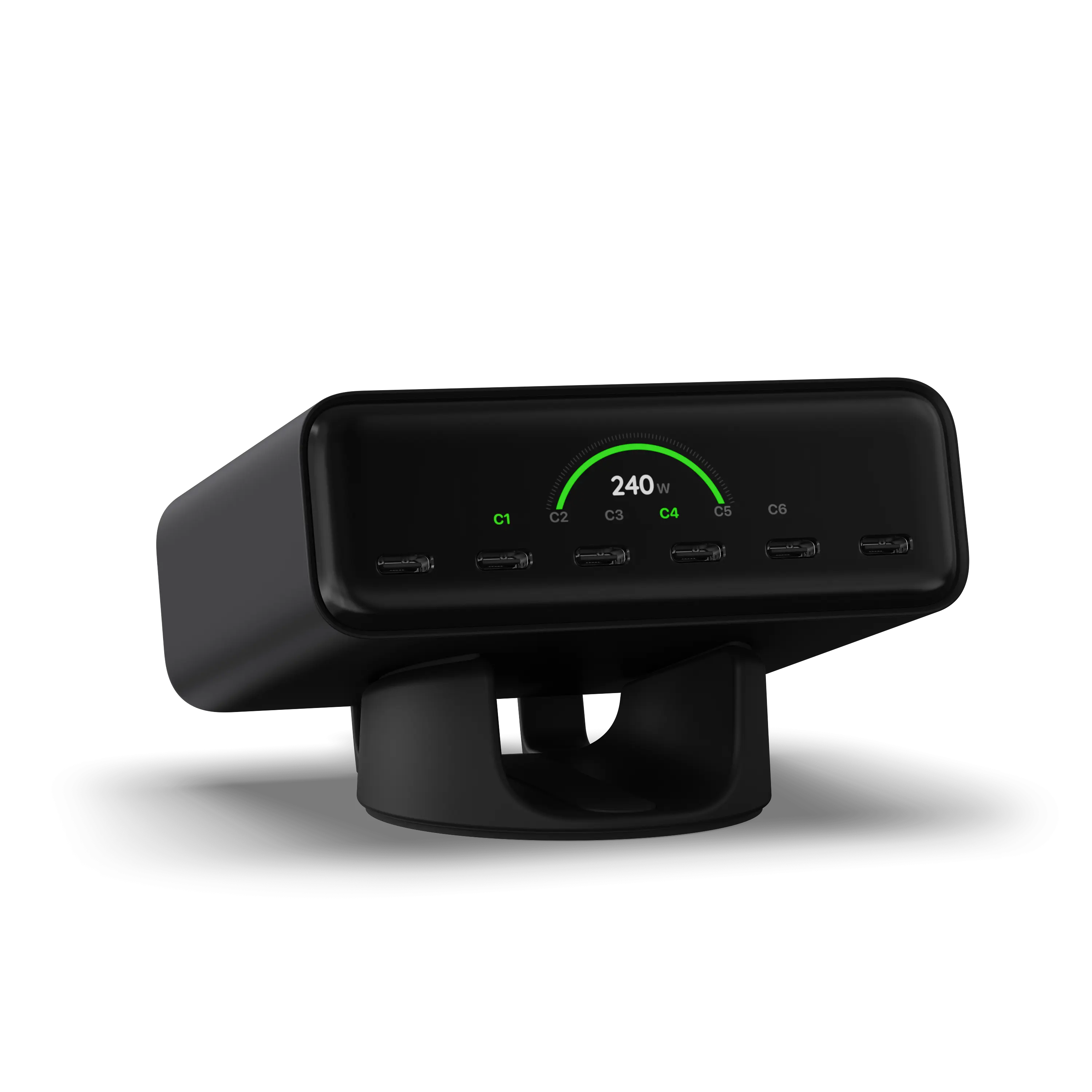 Satechi ChargeView 240W GaN Charging Hub - Space Black 6-Port Desktop Charger with LCD Live Power Display, USB-C Ports for Smartphones, Electronic Devices