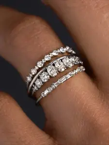 4pcs/Set Silver Tone Stackable Ring Set, Cubic Zirconia Inlaid Band Rings, Dainty Minimalist Statement Jewelry for Women