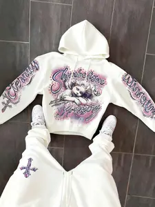 Men's Drawstring Hoodie and Sweatpants Set, Angel Print Design, Casual Home Wear, Fashionable and Trendy, Youthful Campus Style