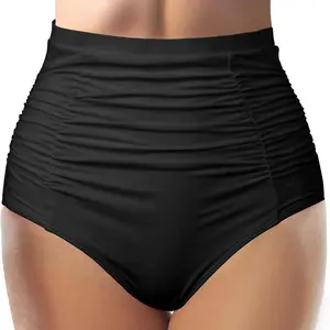High-waisted bikini briefs, women's tummy control swimsuit, full-coverage swimwear with straps, tankini shorts