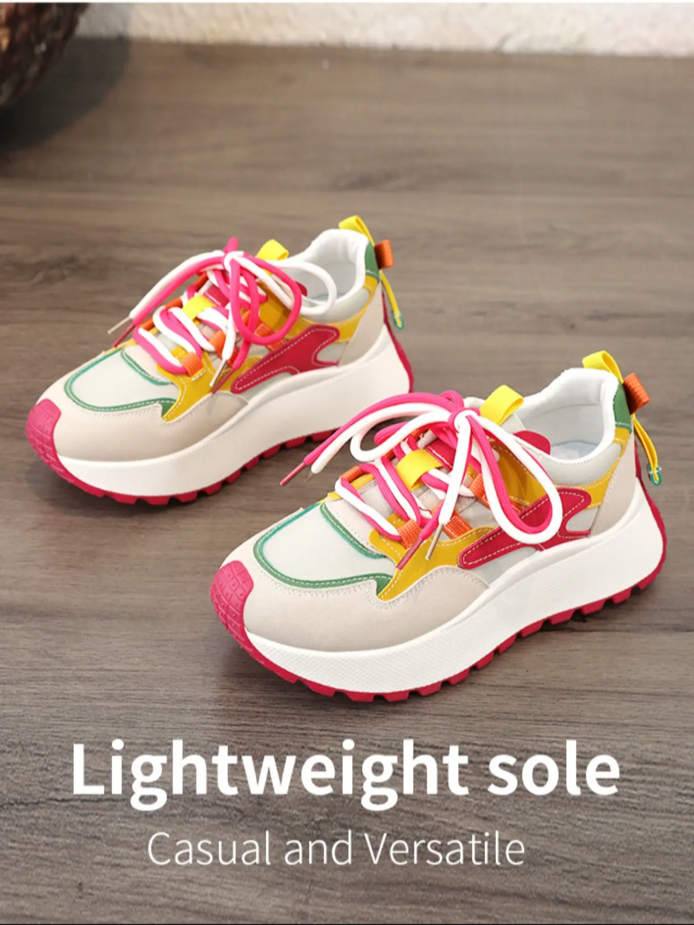 Women's new fashion casual lace-up sneakers, Real Sneakers, four-season outdoor walking shoes, simple and versatile trendy thick-soled height-increasing comfortable casual shoes, suitable for everyday casual wear and commuting