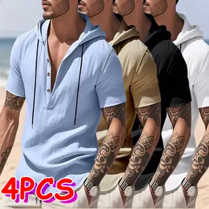 Men’s solid-color lapel shirt, summer casual regular short-sleeve half-zip top, fashionable men’s clothing for everyday wear