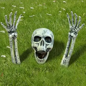 3 Pcs Halloween Skeleton Decorations Outdoor, Realistic Looking Skeleton Yard Stakes, Groundbreaker Skull Decor for Graveyard Yard Lawn Garden Party Supplies