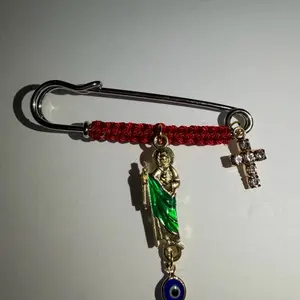 Pregnancy Protection Pin with Saint Jude,Cross charm and blue evil eye charm