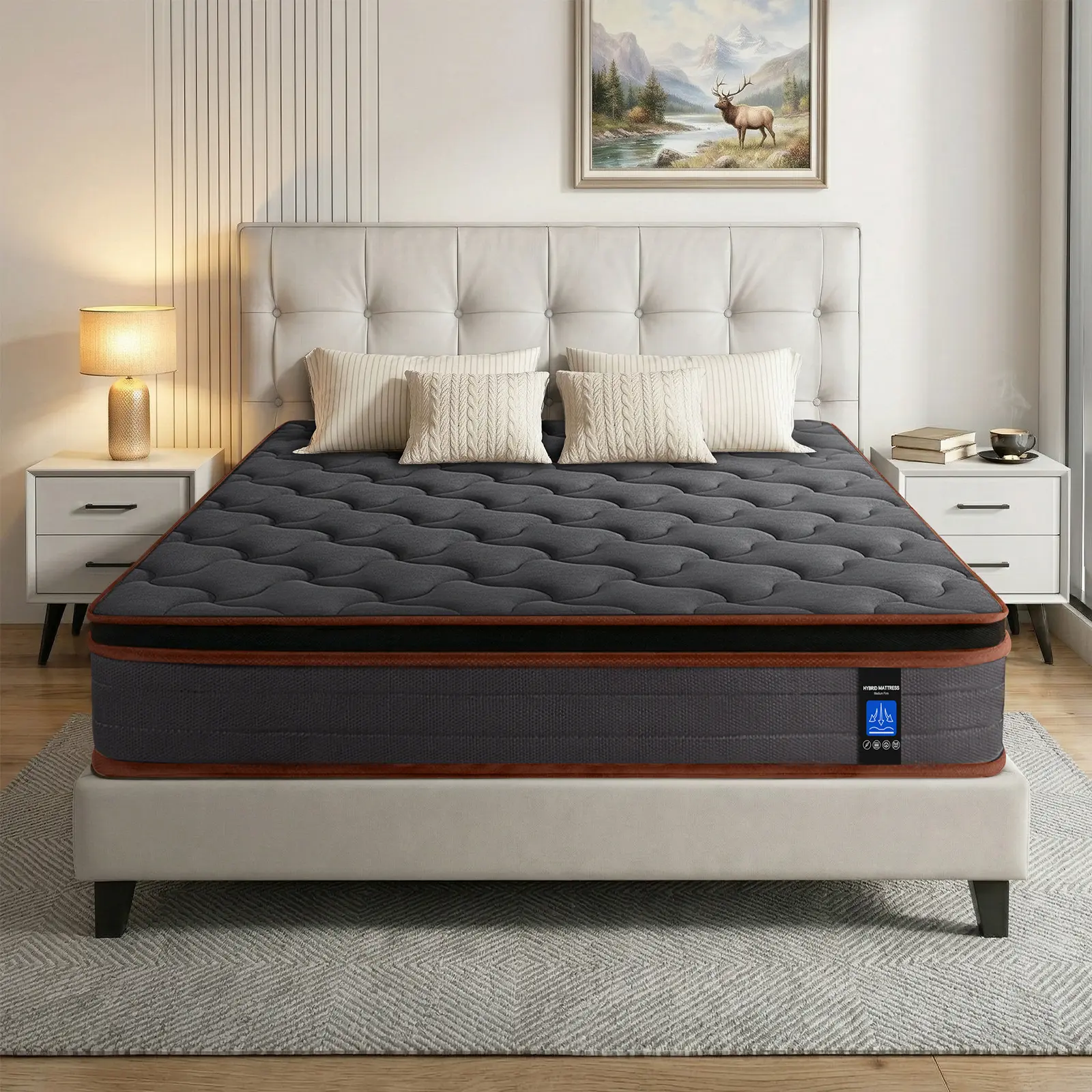 [Father's Day] King Mattress 12 inch, Medium Firm Hybrid Mattress in a Box, Memory Foam and Individual Pocket Coils, 9-layer structure, Pressure Relief, Motion Isolation, Edge Support, Twin/TwinXL/Full/Queen/King ergonomic design