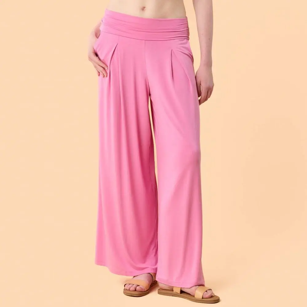 Blogilates Women's Homebody Foldover Wide Leg Pants, Everyday, Bottoms