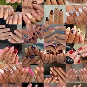 600pcs Almond Press-On Nails, Polka Dot French Design, Nail Designs, Medium Size, Acrylic Material, Includes Gel Glue & Nail Files, Perfect for Summer