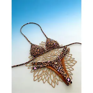 2026 European and American Multi-Color Printed Tie-Up Two-Piece Swimsuit Brazilian Sexy Thong Bikini